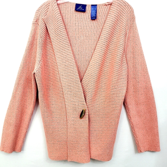 Nwot Jh Collectibles Salmon w/Soft Gold Metallic Shimmer Ribbed Cardigan - Picture 5 of 17